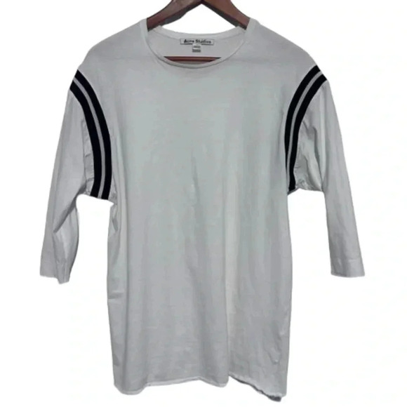 ACNE STUDIOS Minerva Cotton Tee Long 3/4 Sleeve White Black Strip Basic Medium - Picture 3 of 6